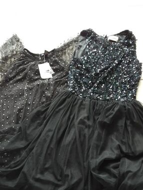 Girls Black Sequin Tulle Party Dress